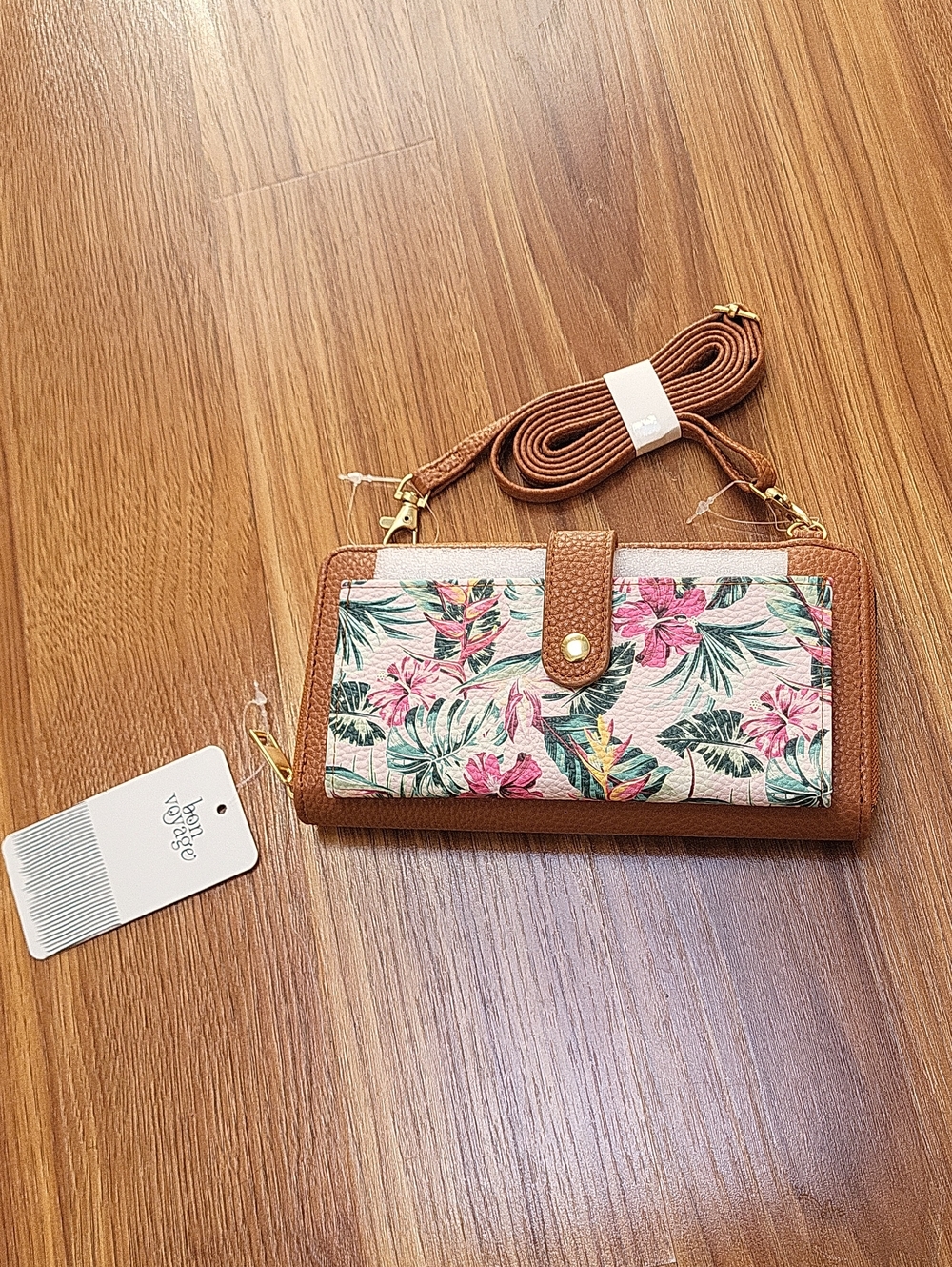 Tropical Floral Brown Crossbody Wallet - Women's Floral Wallet